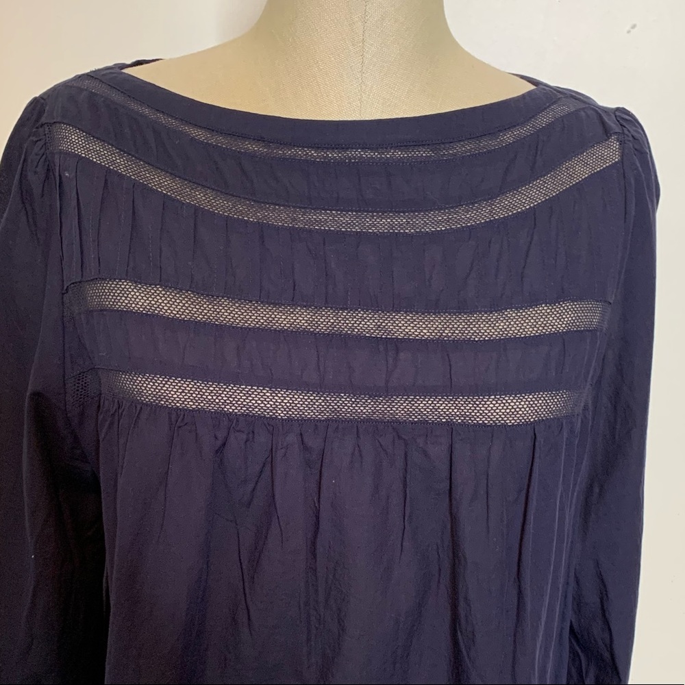 UNIQLO 100% Cotton Lace Inset Semi-Sheer Navy Blouse